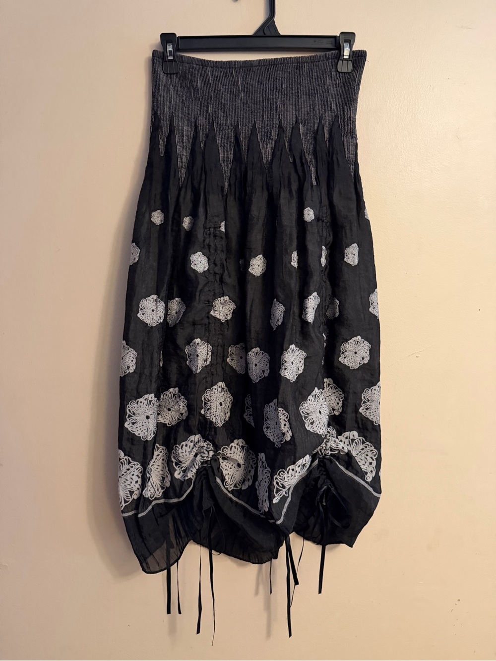 Black Floral Embroidered Balloon Hem Dress